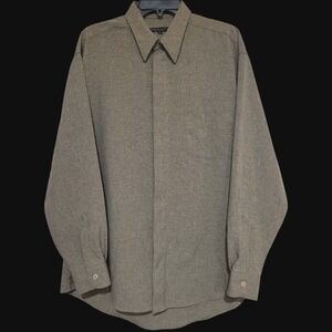 Domani Platinum Mens Large Fly Front Dress Shirt Large Brown/Gray